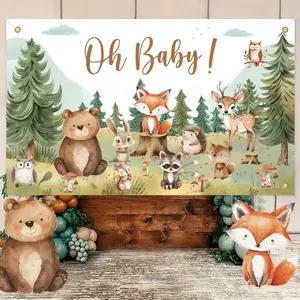 Forest Animal Themed Baby Shower Banner, 1 Count Cute Cartoon Animal Pattern Backdrop, Party Decoration Supplies for Indoor & Outdoor, Ornaments, Party Decorations Banners