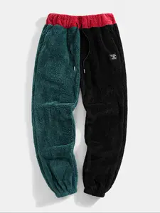 Men's Colorblock Fleece Casual Sports Pants, Drawstring Ankle Cuff, Fall Winter Fashion, Comfortable and Stylish, Perfect for Christmas, Casual Sporty Trousers, Colorblock Sweatpants