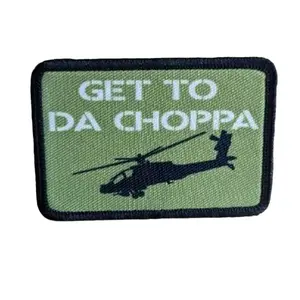 Get to da Choppa meme 2"x3" morale patch with hook and loop backing removable