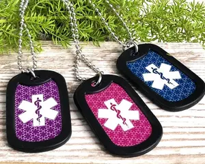 Personalized Custom Message Aluminum Dog Tag Pendant Medical Alert Necklace 24 Inches Stainless Steel Chain Necklace AN172