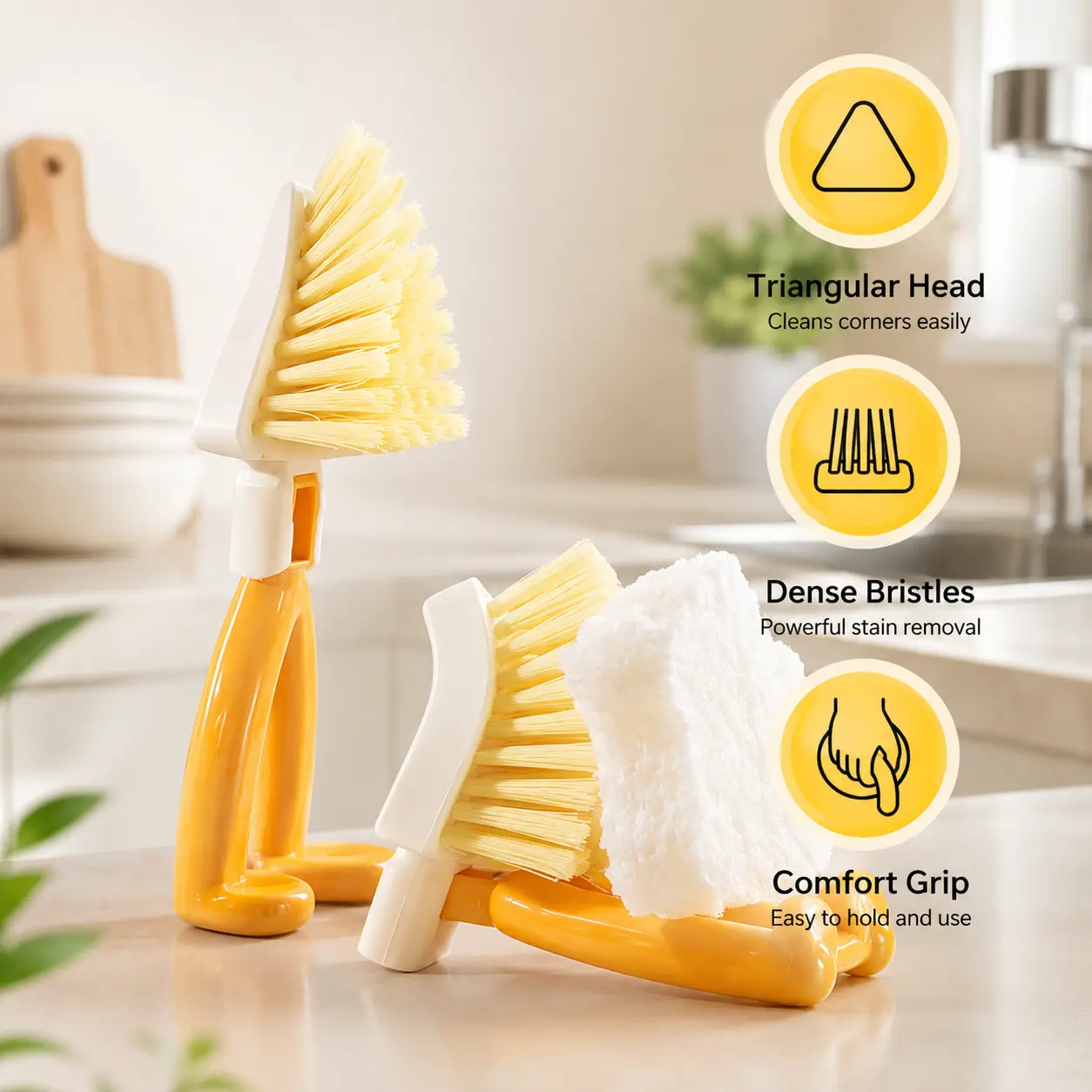 1 Count, Folding Triangular Cleaning Brush, Dense Fine Bristles for Kitchen Sink Narrow Gap Corner Stain Scrubbing Household Use