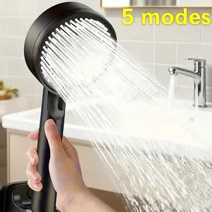 High Pressure Shower Head with 5 Spray Modes, Plastic Rainfall System, Easy Installation, Suitable for Bathtub and Bathroom, Handheld Showerhead