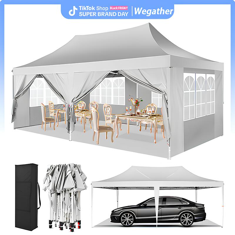 10'x20'FT Outdoor Canopy Tent with 6 Removable Sidewalls – Waterproof Wedding & Party Gazebo, UPF 50+ Patio Event Marquee, Instant Setup Portable Outdoor Tent with Carry Bag for Beach, Camping & Backyard Events