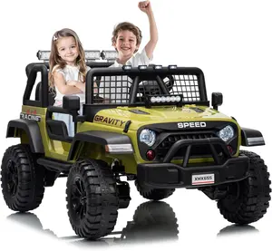 GAOMON 24V 2-Seater Kids Electric Truck with Parent Remote Control, 100Min Ride-on Car, 4WD Dual Motor, 2 Speeds, Spring Shock Absorber, LED Headlights, Siblings Gift Kids Electric Vehicle,Green