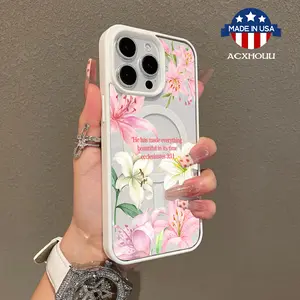 Adorable Magnetic Case for iPhone11/12/13/14/15/16/promax Lilies Scripture MagSafe Compatible, Lightweight, Anti-Fall | Girly & Chic Style