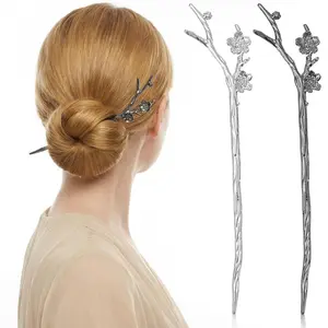 2Pcs Chinese Hair Sticks, Ymapinc Metal French Hair Pin for Women, Hair Fork for Buns, Chinese Hair Chopsticks, French Pins for Thick/Fine Hair(Silver/Black)
