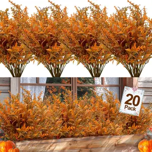 TURNMEON 20 Bundles Artificial Fall Flowers for Outdoors Fall Decorations, UV Resistant Artificial Lavender Plastic Faux Fall Flowers Fake Mums Plants Autumn Thanksgiving Decor Porch Home Gardens