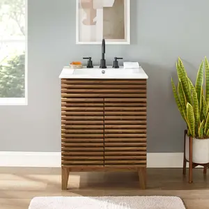 Modway Render Bathroom Vanity in Walnut White