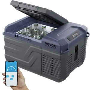 VEVOR Compact 9L Single Zone Portable Car Refrigerator Freezer, -4℉ to 68℉ Adjustable Temp Range, 12/24V DC Power & 100-240V AC Compressor Cooler with Rapid Cool & Bluetooth App, for Outdoor Camping, RV