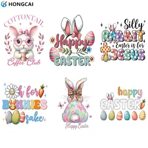 Easter Heat Transfer Stickers - Happy Easter 6 Sheets Cute Bunny Cottontail Egg Pattern Iron-On Patches for T-Shirts Canvas Bags Clothing Decoration
