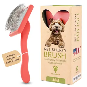 Flat Slicker Coral Large Ergonomic Brushing dog cat dematting detangling shedding deshedding miracle undercoat soft flexible bristle grooming tangles long rake fur poodle lightweight Pet Brush Small Removal Comb Starter Kit Home for Non-Slip Wooden Brush