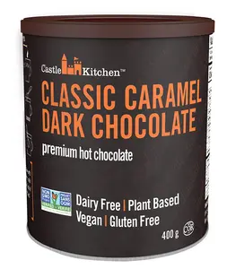 Castle Kitchen Classic Caramel Dark Chocolate Premium Hot Cocoa Mix - Winter Favorite - Dairy-Free, Vegan, Plant Based, Gluten-Free, Non-GMO Project Verified, Kosher - Just Add Water - 14 oz