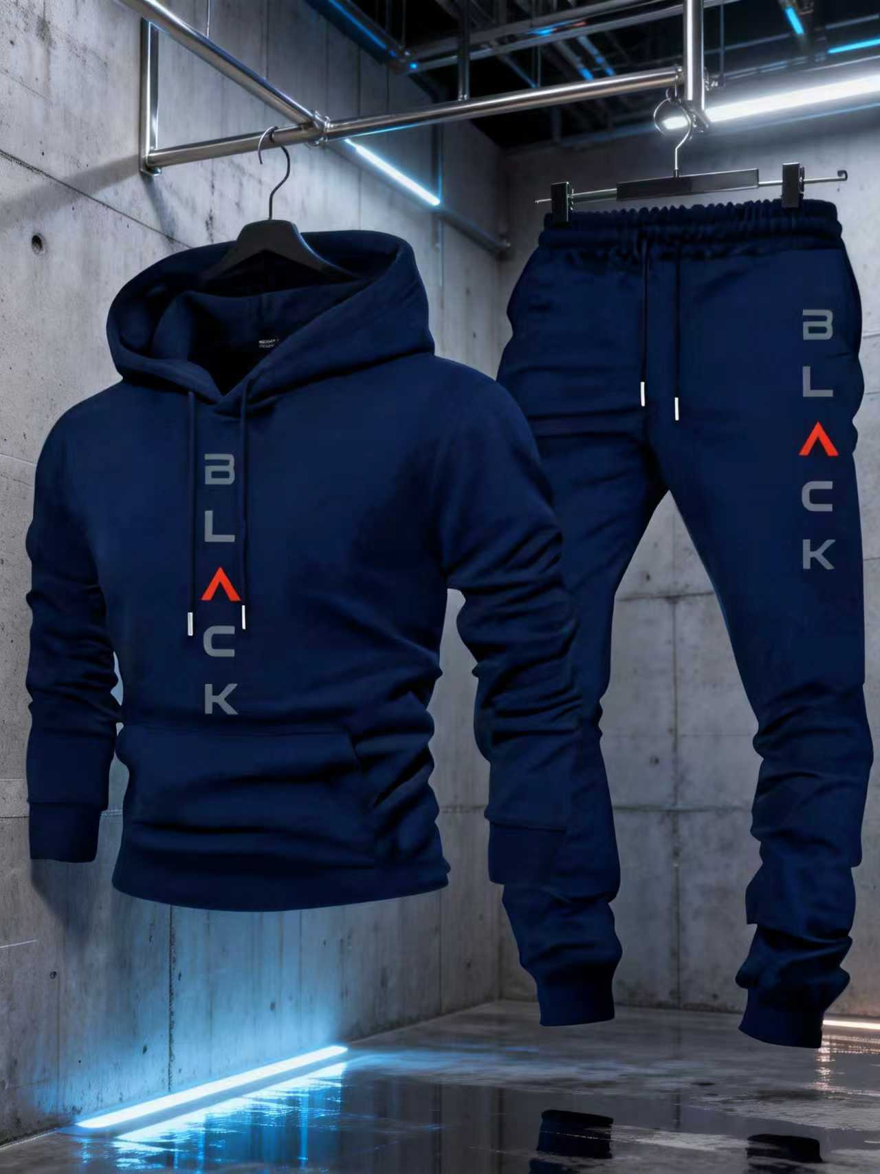 2026 new men's two-piece hoodie set with letter print, casual sports jogger pants, suitable for spring, autumn, and winter, made from soft and comfortable fabric, ideal for everyday casual wear