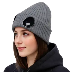 SeSe Code Unisex Double Layer Knitted Goggles Beanie, Warm Winter Stylish Hat Outdoor Sports Cap