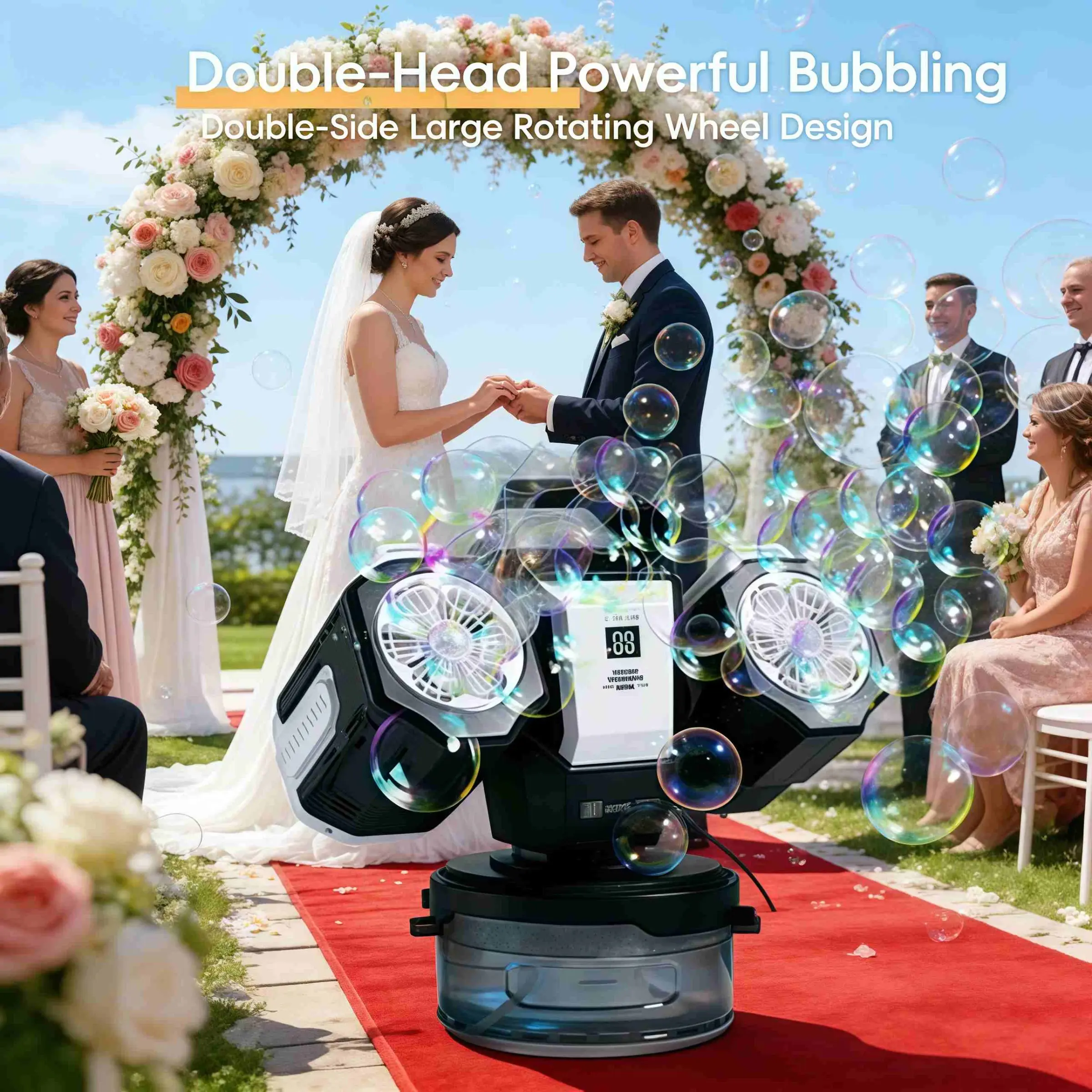 Dual Head Remote Bubble Machine for Ages 3+, RGB Atmosphere Light ...