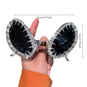 Alien-Themed Punk Sunglasses for Women Iridescent Rainbow Gradient Lenses with Sparkling Accents Metal Chain Frame for Festivals Parties Bold Fashion Statements