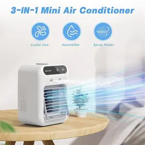 3-IN-1 Mini Air Conditioner Portable Air Cooler Desk Fan with 2 Misting Speeds Strong Wind Rechargeable 5000mAh Battery for Bedroom Office Camping Indoor Outdoor