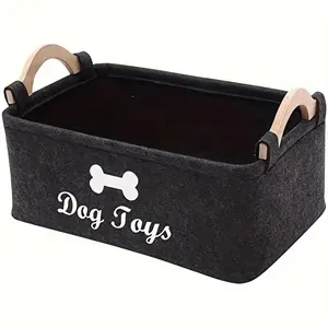Foldable Pet Toy Storage Basket with Wooden Handle, Collapsible Storage Baskets, Universal Cat Dog Organizer, Ideal for Toys, Blankets, Leashes, Clothes