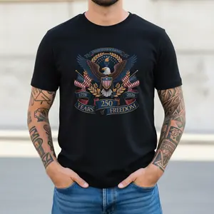 Eagle Shield Emblem T-Shirt | Patriotic 250 Years Freedom Design