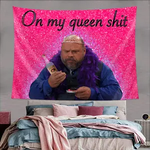 Bertrum "On my queen shit" Flag Tapestry Funny  Meme Wall Hanging Backdrop Party Decorations for College Dorm Bedroom Living Room Art Poster Gifts 3x5 Feet