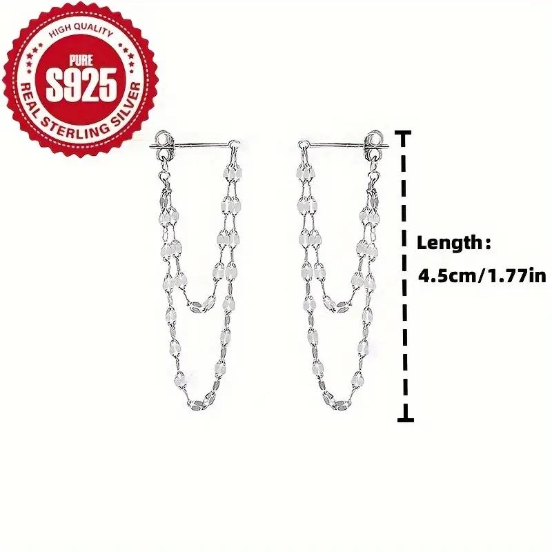 Elegant 925 Sterling Silver Double Layer Chain Earrings for Women, Dazzling Hypoallergenic Bling Design, Versatile Fashion Accessory
