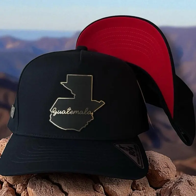 Guatemala Hat Gold Plate Logo Snapback - Black with Red Accents & Secure Snapback Closure for Unisex Style