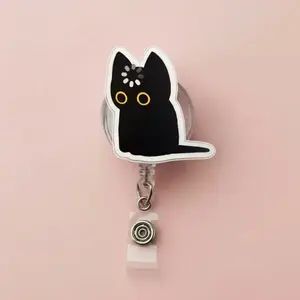 Black Cat Void Loading Badge Reel, Funny Cat Meme Retractable ID Holder for Cat Lovers, Cute Goth Nurse Badge Reel Unique Gift for Nurse, Teacher, Doctor, Healthcare worker or Coworker