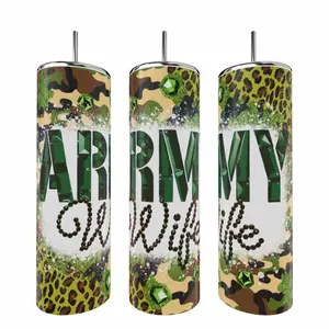 Army Wife 20 oz Tumbler Coffee Drinkware Insulated Lid Skinny Portable