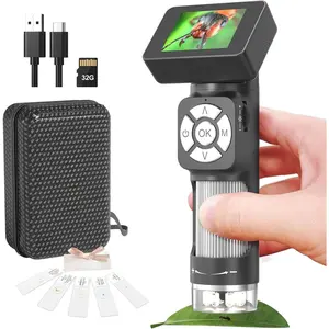AD112 Portable Pocket Microscope Kit for  and Adults with 2" LCD Screen, Mini Handheld Digital Microscope with 8 Adjustable LED Lights, Windows PC Compatible, 32GB SD Card Included