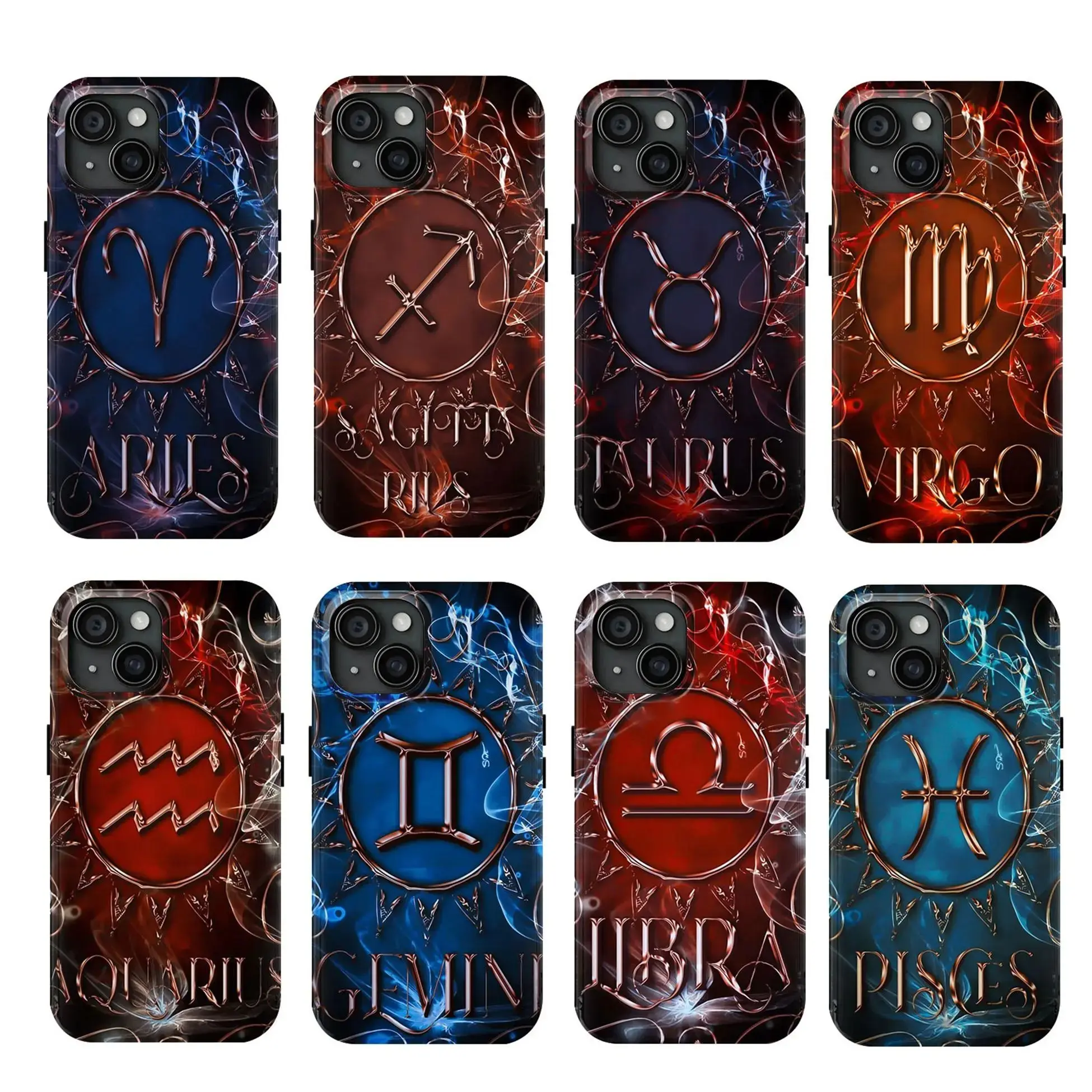 Zodiac Sign iPhone Case - Mystical Celestial Symbols 2-In-1 Wireless Rubber Case, Durable Trendy Protection for iPhone 17,16,15,14,13,12,11 Plus/Pro/Max, Perfect Birthday Gift for Friends