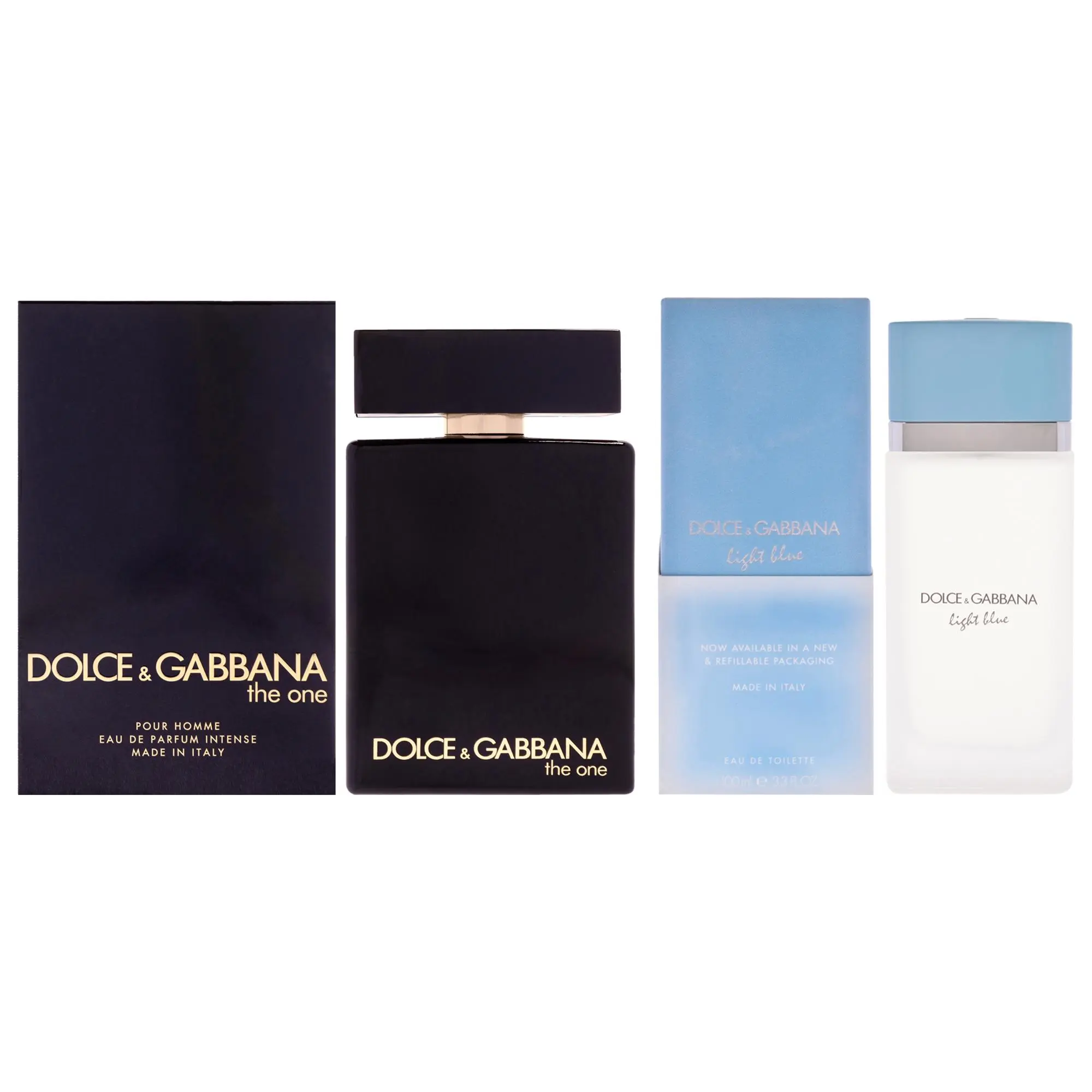 Dolce and Gabbana Kit by Dolce and Gabbana for Unisex - 2 Pc Kit 3.3oz The One Intense EDP Spray, 3.3oz Light Blue EDT Spray