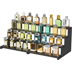 Plastic 12 Inch Dark Cologne Stand, Step Perfume Organizer,Versatile Display Stand Shelf for Fragrance, Skincare, Figurine, Dessert, Use for Vanity, Tabletop, Cabinet,2 Set
