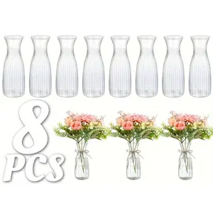 8pcs plastic vase for home use, desktop decoration, windowsill decoration, flower arrangement container transparent vase, anti-fall and durable, holiday gift, Decorative Vase, Home Decor Accessory