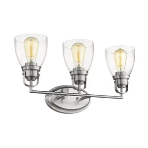 Chloe Lighting CH2R012BN23-BL3 Lily Contemporary 3 Light Brushed Nickel Bath Vanity Light Clear Glass - 23 in.