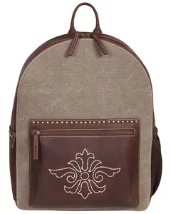 Scully Unisex Canvas And Leather Studded Floral Embroidered Backpack - 949