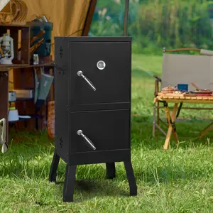 Outdoor Smoker with Double Doors, 2 Detachable Grill Netting Smoking Racks, Charcoal Pan & Water Pan, 4 Air Vents, Thermometer, Vertical Charcoal Smoker for Barbecue Camping Backyard Grill