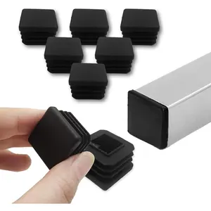 32 Pcs 1 inch Square Tubing End Caps, Plastic End Caps Insert Finishing Plug for Chair Legs, Pipe Post, Table Legs (Black, 25x25mm)