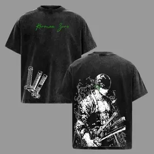 Roronoa Zoro T-Shirt, One Piecee Anime Tee, Three Sword Style Shirt, Santoryu Graphic Top, Vintage Washed Streetwear, Green Aesthetic Design, Wano Arc Zoro Tee, Oversized Unisex Outfit, Shonen Spirit Collection vintage style top Menswear Distressed