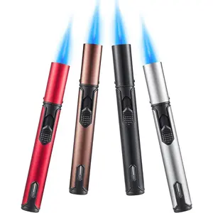 4 Pack Butane Lighters, 6-inch Refillable Pen Lighter Jet Butane Lighter for Grill BBQ Camping (Gas Not Included)