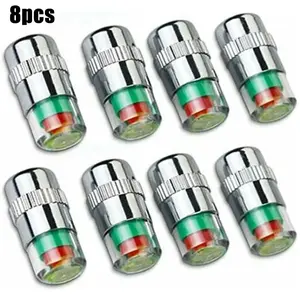 8Pc New Car Tire Pressure Monitor Valve Cap W/Sensor Indicator 3 Color Eye Automobile Tire Pressure Monitoring Accessory New Does not apply