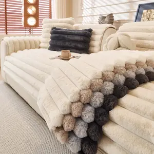 Thick Fluffy Couch Cover, Rabbit Fur Plush Sofa Cover 1PC, Non Slip Sofa Protector Mat for Dogs Cats, Washable Anti-Scratch Couch Cover Slipcover for Sectional L Shape Chaise, 1/2/3/4 Seater Living Room Furniture Decor