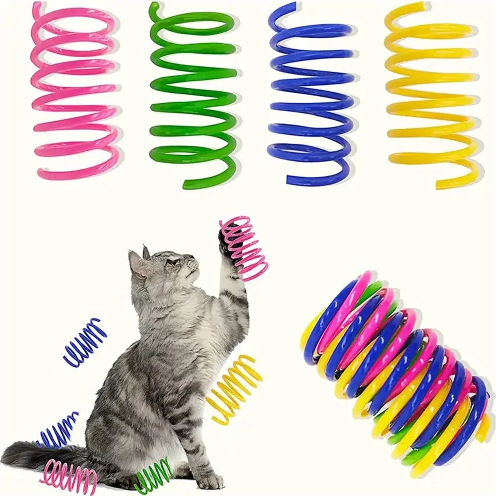 Random Color Cats Interactive Spring Toy, 4 Counts Playful Coil Toy for Cats Kittens Dogs, Interactive Cat Teaser Toy, Colorful Durable Spiral Cat Toy