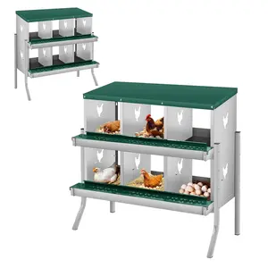 Garvee Galvanized Steel Chicken Nesting Box with 6 Compartments, Roll Away Design, Wall Mountable, Rust-Resistant, Easy to Clean, Durable, Green Finish