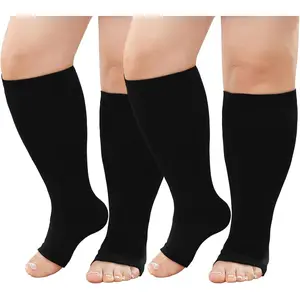 Plus Size Compression Socks: Open Toe Wide Calf Compression Socks for Women and Men Knee High Toeless Nurse Travel