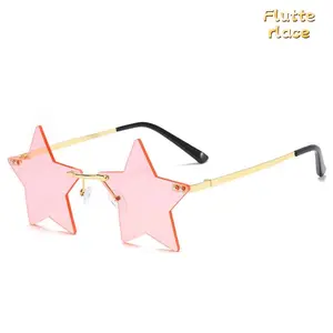 Star Design Rimless Sunglasses for Women & Men, Trendy Tinted Lens Fashion Shades, TikTok Viral Aesthetic Eyewear for Beach, Travel, Outdoor Activities & Daily Wear UV Protection Glasses
