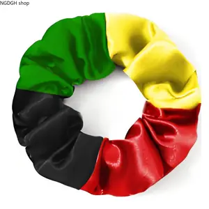 Oversized Rasta Color Satin Scrunchie - Pan African Flag Green-Yellow-Red-Black, Soft Lightweight Fabric, Strong Hold, Ideal for Summer Festival & Daily Boho Pride Hair Looks (Sports & Outdoor Accessory)