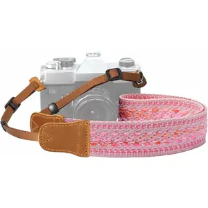 Z-KCK2  Speed Pink Camera Strap - 1.5" Soft Cotton Rope Weave Crazy Horse Cowhide Head Camera Straps for Photographers and All Cameras,Cute Adjustable Vintage Woven Strap for Adults & Kids