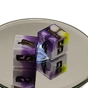 Handmade D6 Dice Set White Purple and Fluorescent Yellow Green Custom Dice for Dungeons & Dragons TTRPG