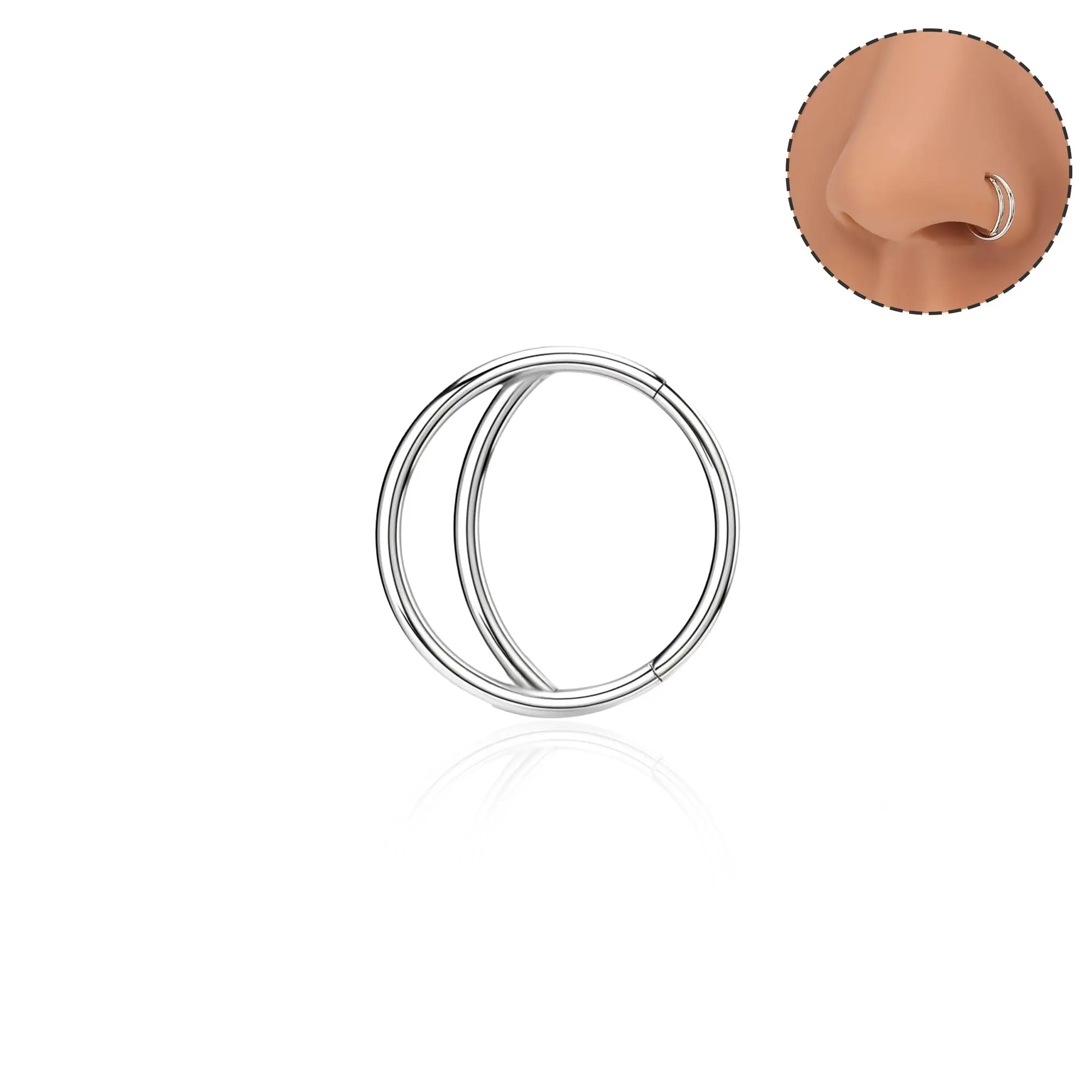 Oufer 20G Stainless Steel Double Hoop Hinged Segment Nose Jewelry for Female, Casual Front Side Body Jewelry with Durability and Resistance to Corrosion