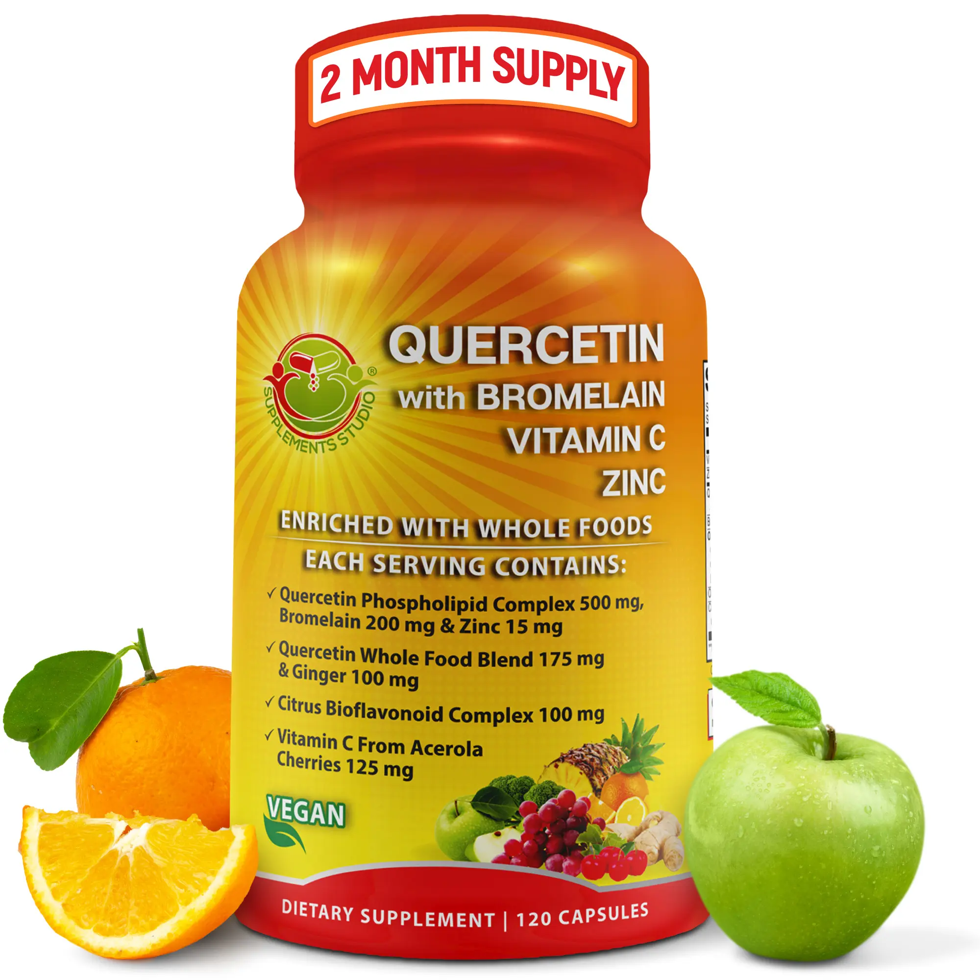 SUPPLEMENTS STUDIO Quercetin with Bromelain - Quercetin Phospholipid Complex 500 mg with Vitamin C & Zinc - Enriched with Organic Whole Foods - Supports Immune Health - Easy to Swallow